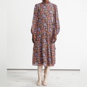 & Other Stories Paris Atelier Ditsy Floral Tiered Midi Dress Size 2